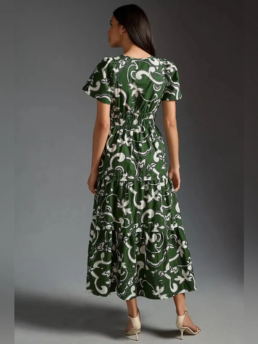 Anthropologie The Somerset Maxi Dress Puff Sleeve Green Novelty Print Small - Picture 2 of 14